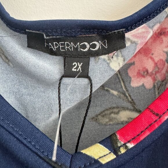 Papermoon Women Navy Floral Crisscross Back Sleeveless Tank Top Size 2X - Picture 3 of 6